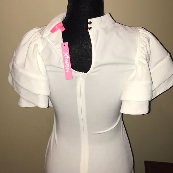 Ruffle Sleeve White Shift Dress Size:M - Picture 5 of 6